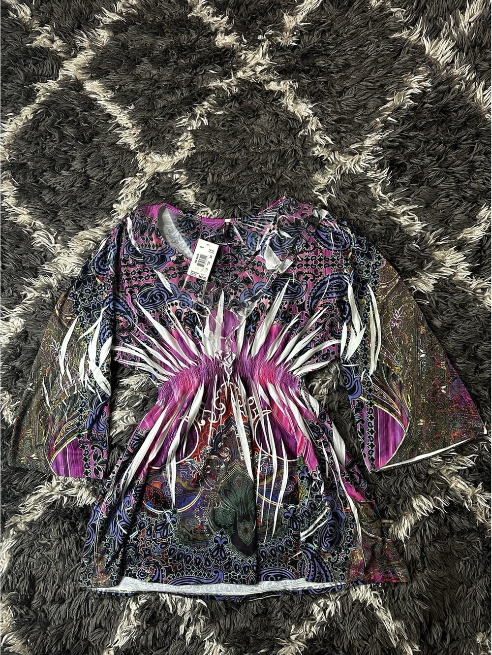 NWT Meshka by Sienna Rose 3X Paisley Bell Sleeve V-Neck Tunic Top Boho Cinch